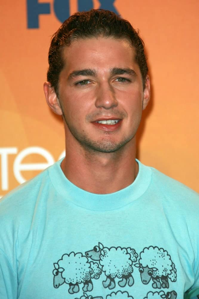 Shia LaBeouf had a blue shirt with a sleek and shiny brushed-up curly hair in the press room of the 2007 Teen Choice Awards at the Gibson Amphitheater, Universal City.
