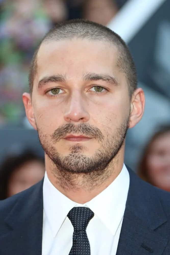 LaBeouf had a short military buzz cut hairstyle and a trimmed beard for the 'Man Down' premiere last September 15, 2015 during the 2015 Toronto International Film Festival.