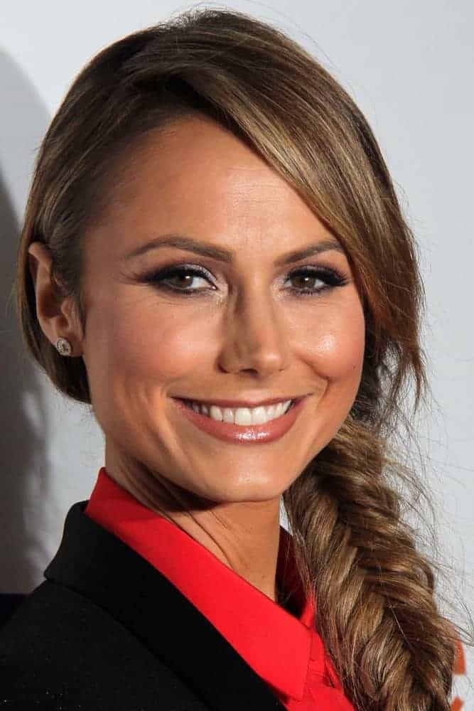 Stacy Keibler was in her most charming get up during the introduction of Joe Fresh at JCP, March 7, 2013. She arrived in a smart-casual outfit and a side-swept fishtail braid.