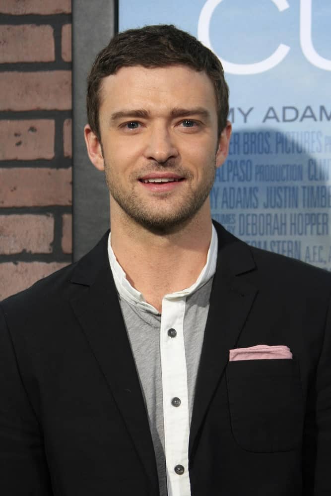 Mr. Timberlake wore his hair dark with a short wavy cut paired with a smart casual look to the premiere of 'Trouble With The Curve' last September 19, 2012.