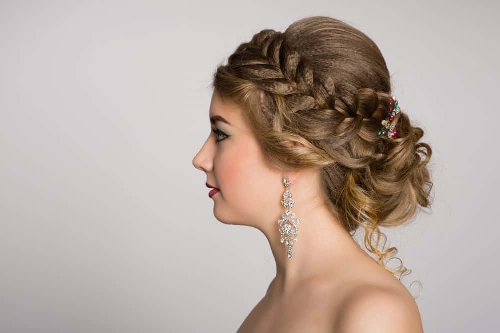 Double braid updo hairstyle.