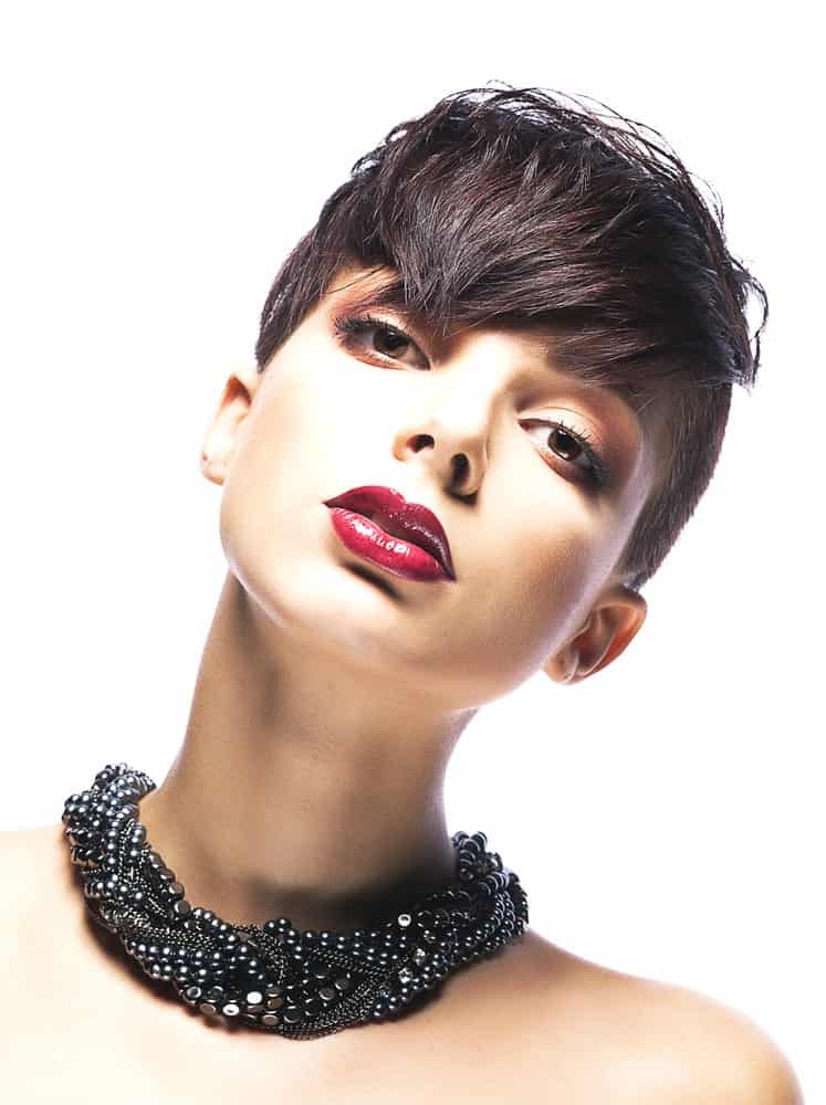 Woman with Short Pixie Hair and Long Bangs