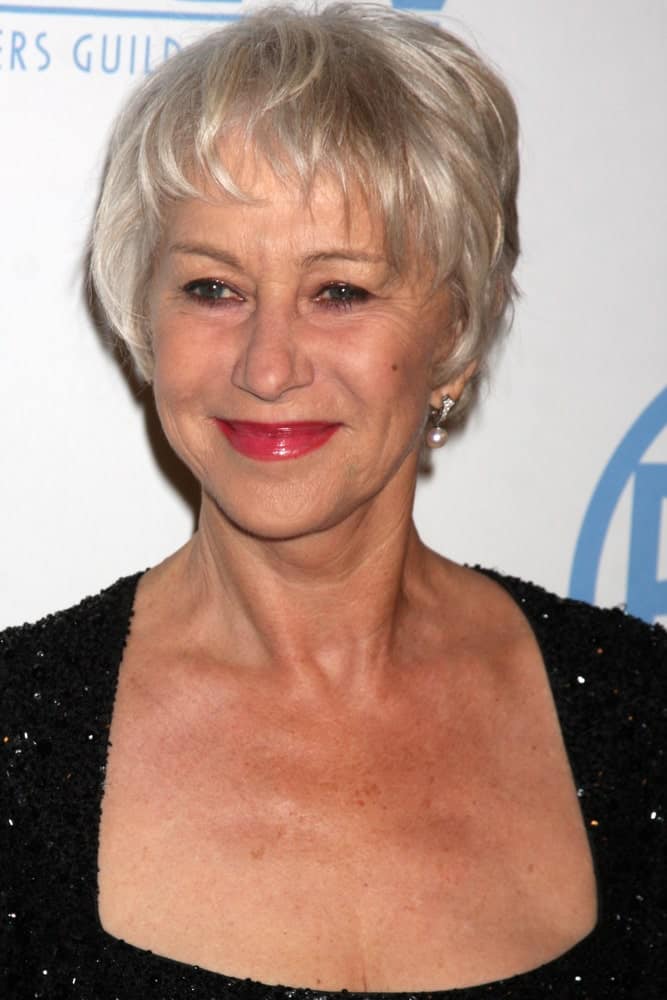 Check out Helen Mirren rocking the short and sassy haircut. The tousled fringe works to create a casual yet extremely elegant look. Whether you are going out for grocery or attending Met Gala, this haircut works for all occasions. 