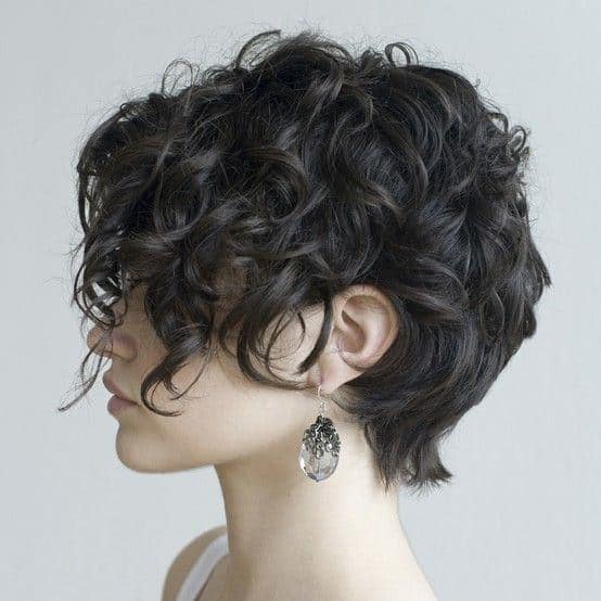 This cropped haircut requires a full head of hair. The top and sides of the hair can be curled into a mass of coils while the back remains straight and feathery.