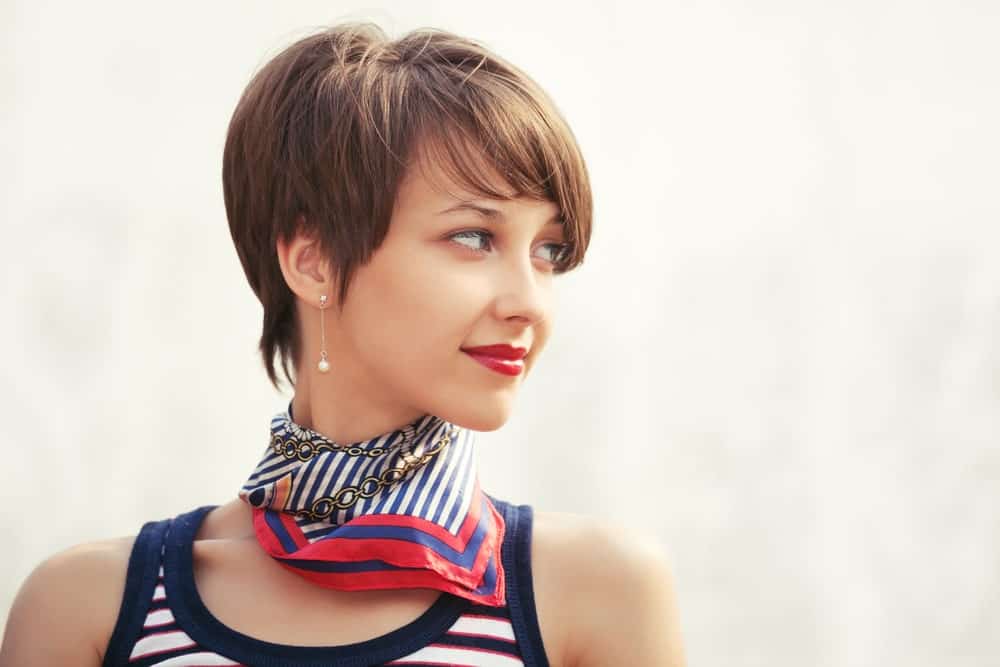 woman with Brown Pixie Style Hair