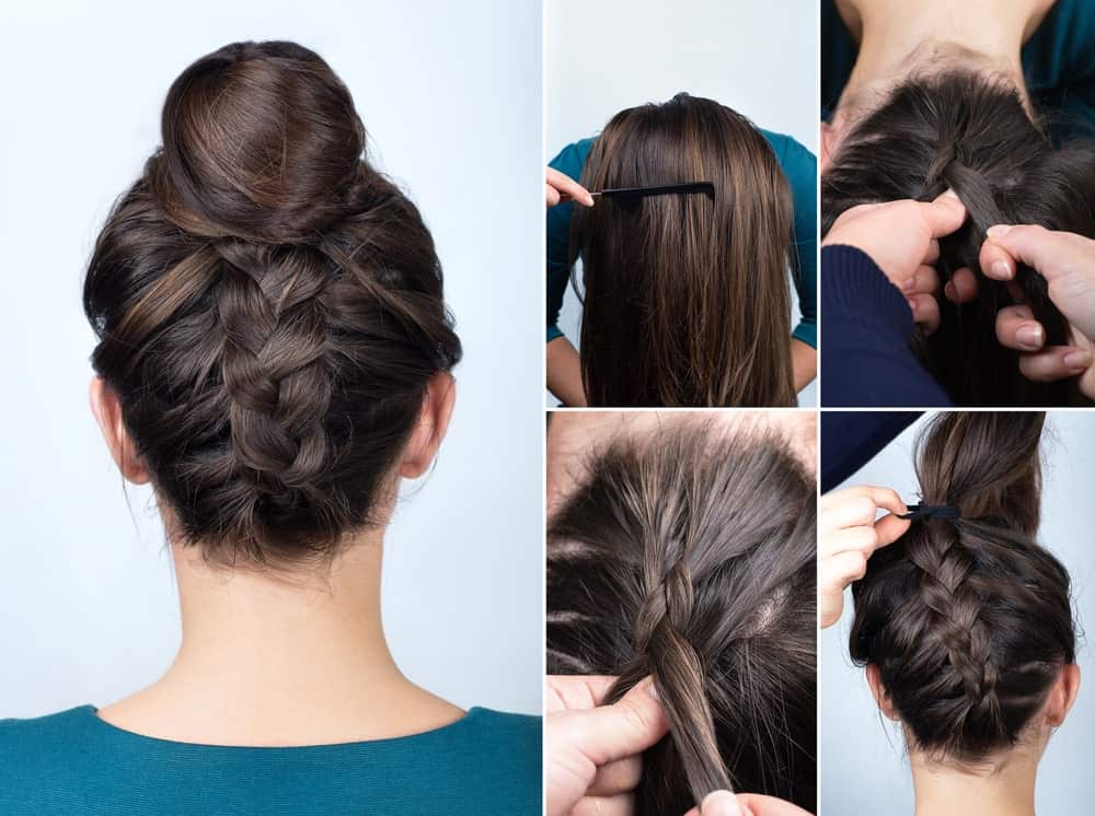 This is the perfect hairstyle that will make you appear effortlessly chic in hot summer days. To achieve this look, you will need to first tie your hair in a high ponytail and then divide it into two sections. Roll the first section into a bun and secure it with an elastic band. With the second section of your hair, draw a normal braid and then turn it around the bun and fix the tail of your braid with a strong hair pin or clip.