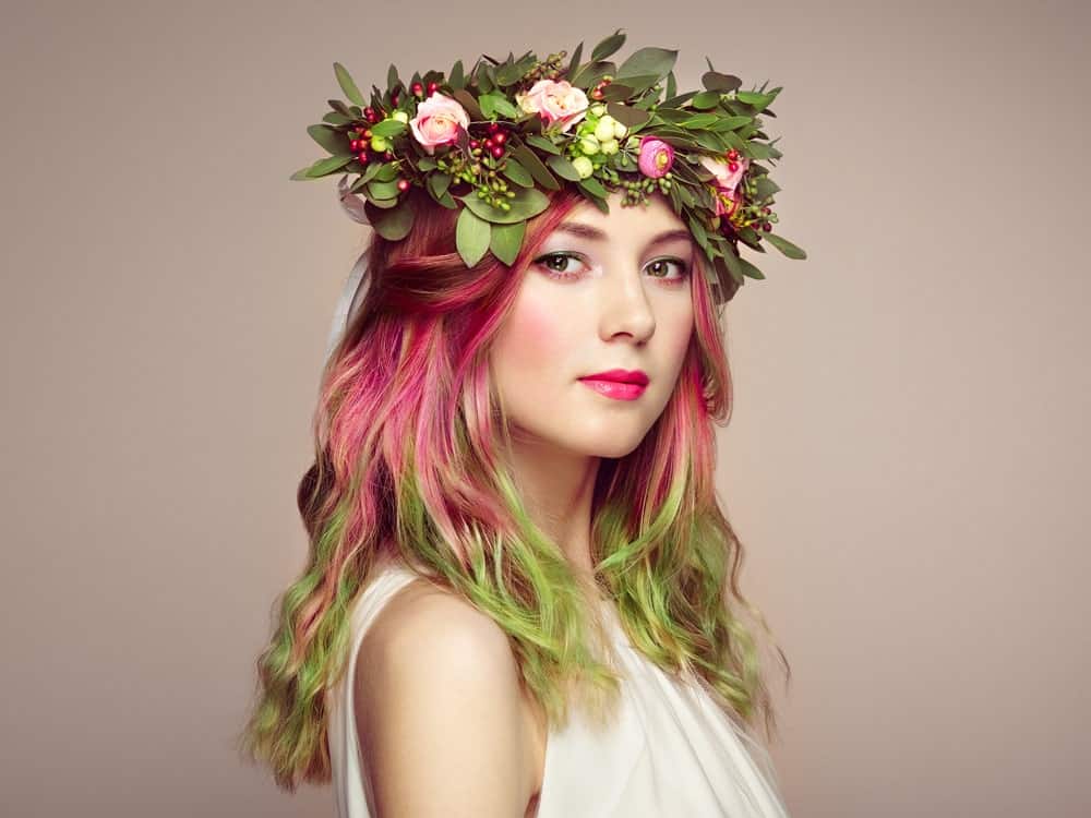 Green and pink are the perfect colors for springtime, but why stop at just clothing? Dye your hair in these spring color as well. The look is very cute and flirty and can take years off any one’s face. However, like most multi-colored hairstyles, it will need regular visits to the salon to maintain.