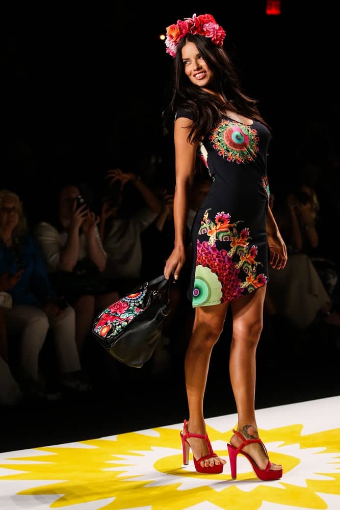 Model Adriana Lima walks the runway at Desigual during Mercedes-Benz Fashion Week Spring 2015 at Lincoln Center on September 4, 2014, in NYC.