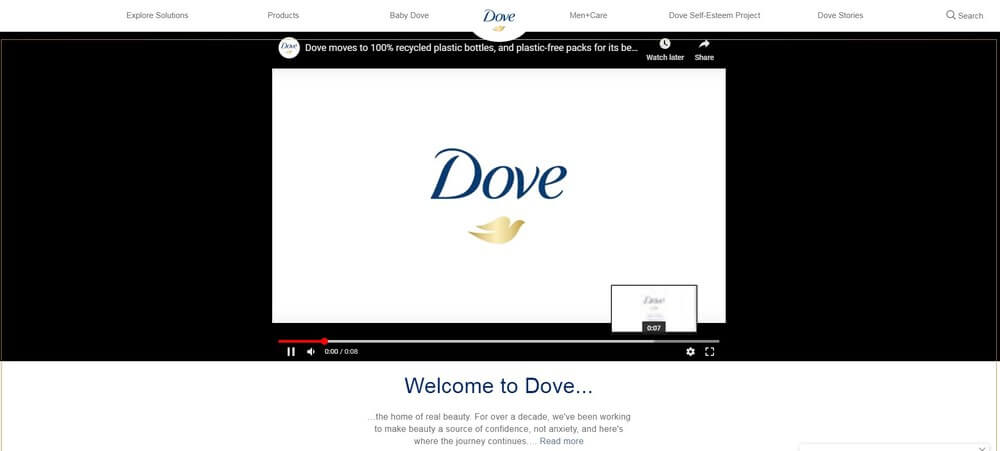 Dove homepage screenshot.