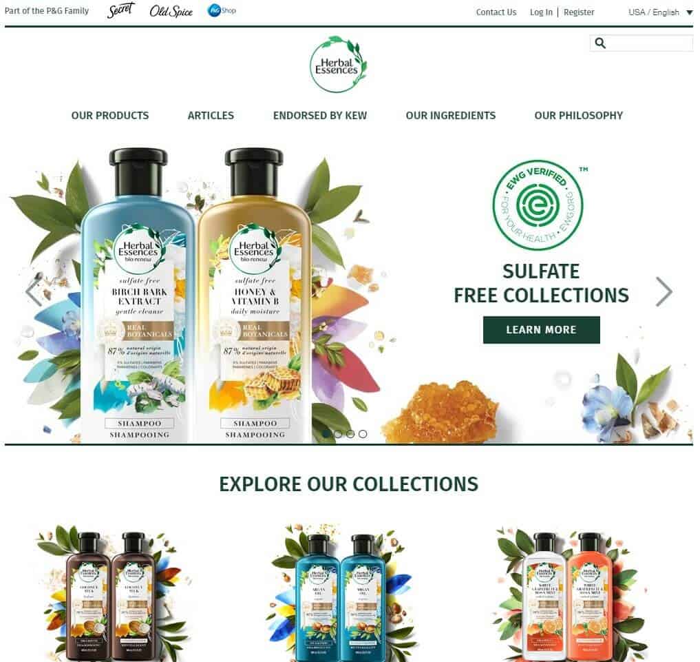 Clairol Herbal Essences homepage screenshot.