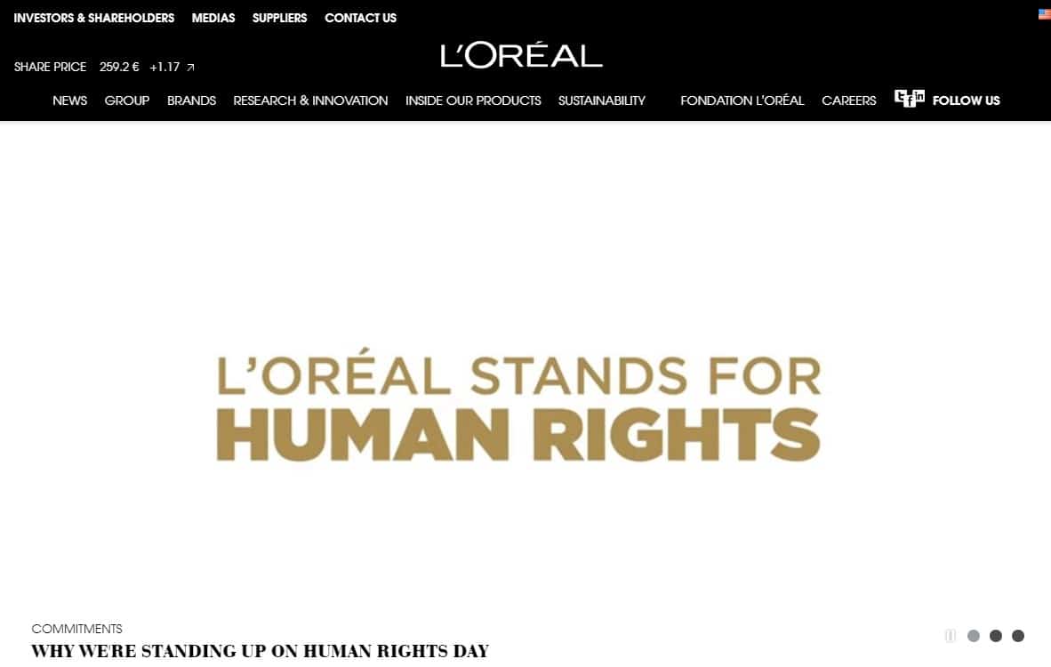 L'OREAL homepage screenshot.