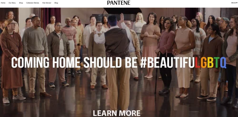 Pantene homepage screenshot.