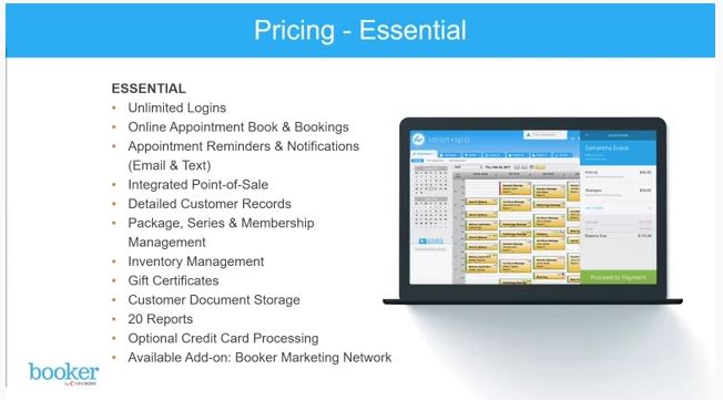 Screenshot of MINDBODY Software Pricing - Essential