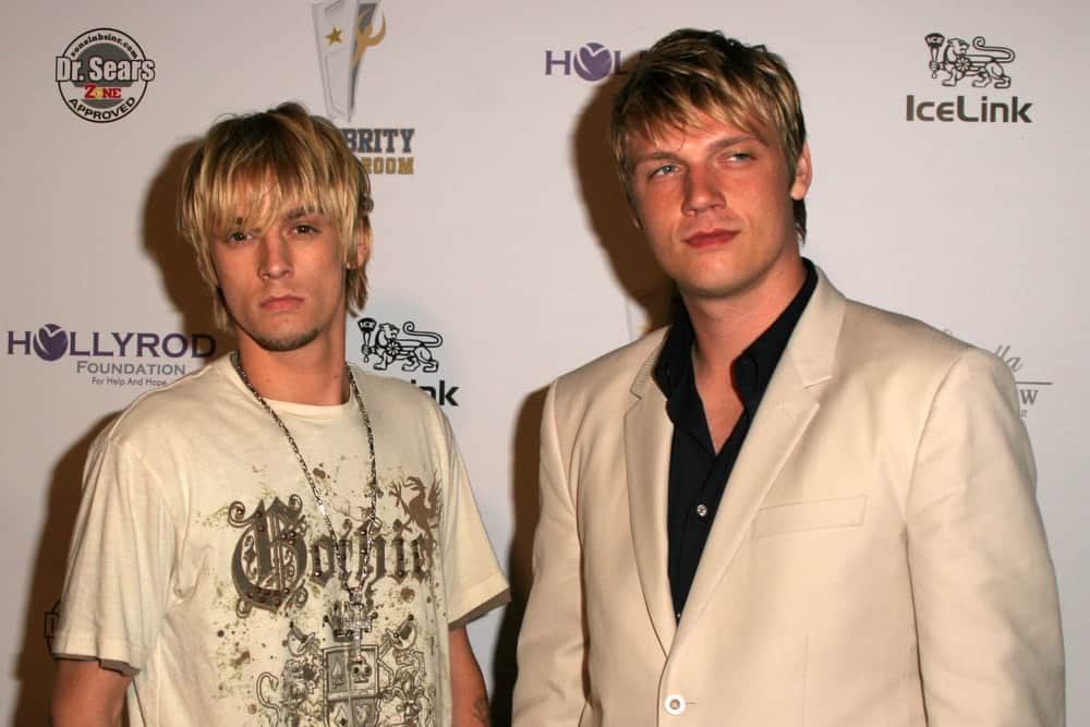 Brothers Aaron Carter and Nick Carter at "An All Star Night At The Mansion" charity event at Playboy Mansion on July 11, 2006 in Holmby Hills, Los Angeles, CA.