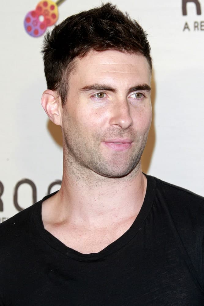Adam Levine wore a casual black shirt with his spiked Caesar hairstyle at the Rock-N-Reel event held at Culver Studios in Los Angeles, California on June 14, 2009.