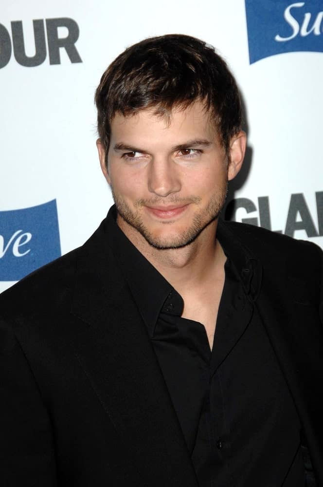 Ashton Kutcher sported a very manly Caesar hairstyle to go with his trimmed beard at the 2008 Glamour Reel Moments Gala at the Directors Guild of America in Los Angeles, CA on October 14, 2008.