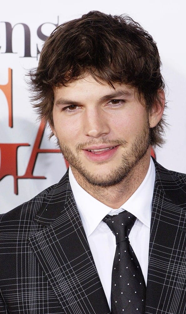 Ashton Kutcher's finely trimmed beard went quite well with his short, tousled and spiky fringe at WHAT HAPPENS IN VEGAS Premiere at the Mann's Village Theatre in Westwood, Los Angeles on May 01, 2008.