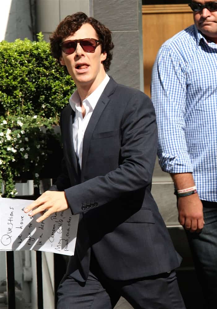 Benedict Cumberbatch was seen filming scenes for Sherlock in London on August 21, 2013 with his iconic dark tousled waves.