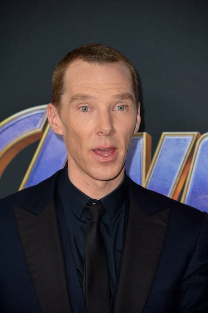 Benedict Cumberbatch looking sharp in a navy blue suit along with a buzz cut hairstyle at the world premiere of Marvel Studios' "Avengers: Endgame" held last April 22, 2019.