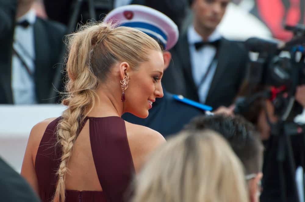 Actress Blake Lively wore her highlighted blond hair with a long braided ponytail during the 67th Annual Cannes Film Festival on May 14, 2014 in Cannes, France.