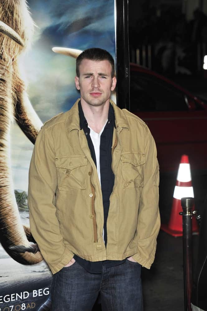 Chris Evans' casual jacket and jeans were a perfect pairing for his crew cut hairstyle at the premiere of "10,000 BC" at the Grauman's Chinese Theatre in Hollywood on March 5, 2008.