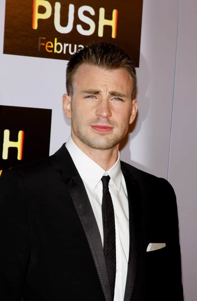 Chris Evans wowed everyone with his short and spiky crew cut hairstyle at the Los Angeles Premiere of 'Push' held at the Mann Village Theater in Westwood on January 29, 2009.