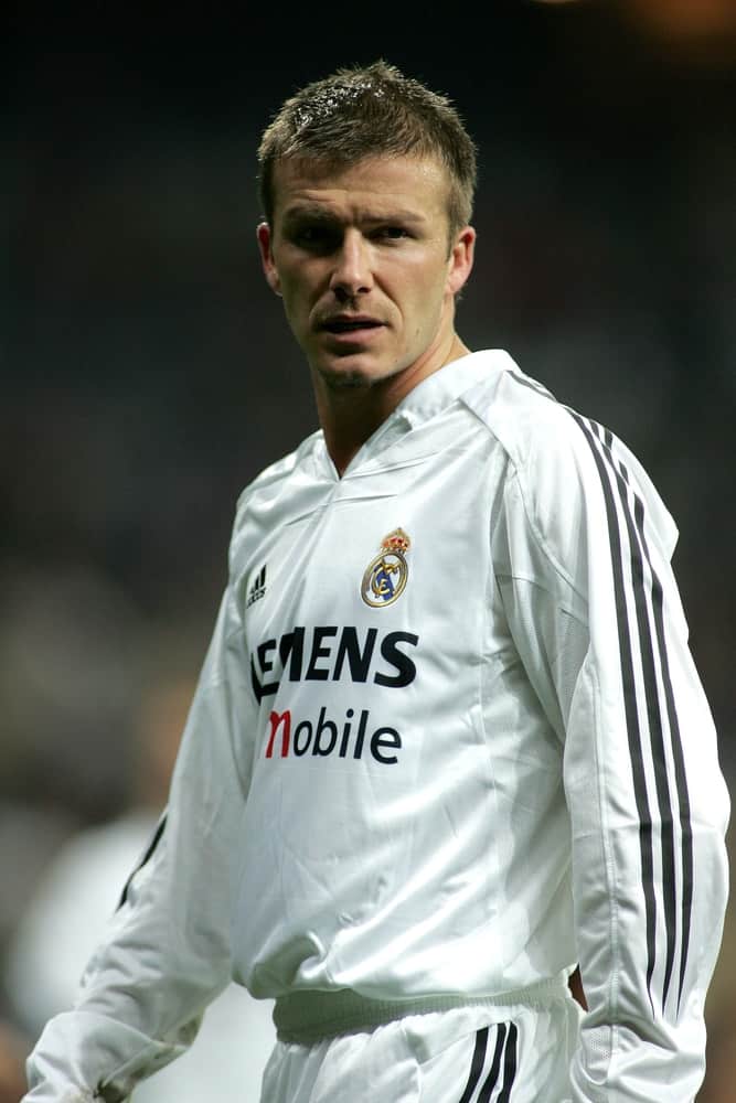 Real Madrid player english David Beckham during Spanish league football match between Real Madrid and Mallorca at the Santiago Bernabeu Stadium in Madrid on January 23, 2005.