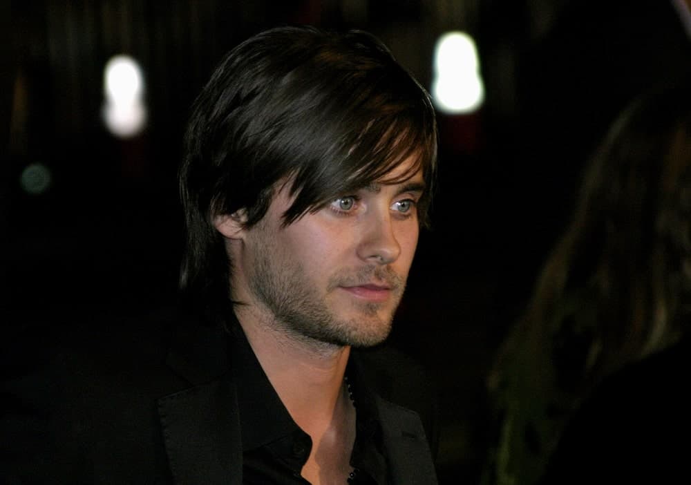 Jared Leto sporting his emo fringe hair and some beard at the Los Angeles premiere of 'Alexander' held at the Grauman's Chinese Theater in Hollywood, USA on November 16, 2004.
