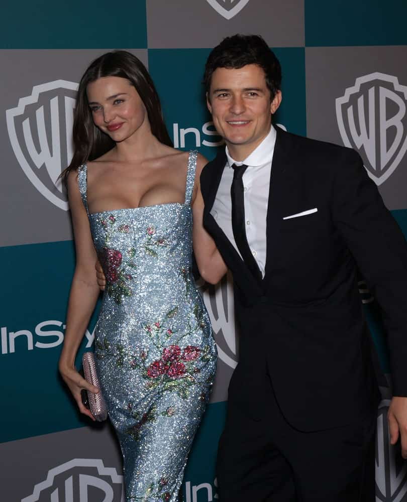 Miranda Kerr & Orlando Bloom were at the Golden Globes 2012 After Party: WB / In Style on January 15, 2012 in Beverly Hills, CA. Bloom;s clean-shaven face was topped off with a short and curly crew cut.