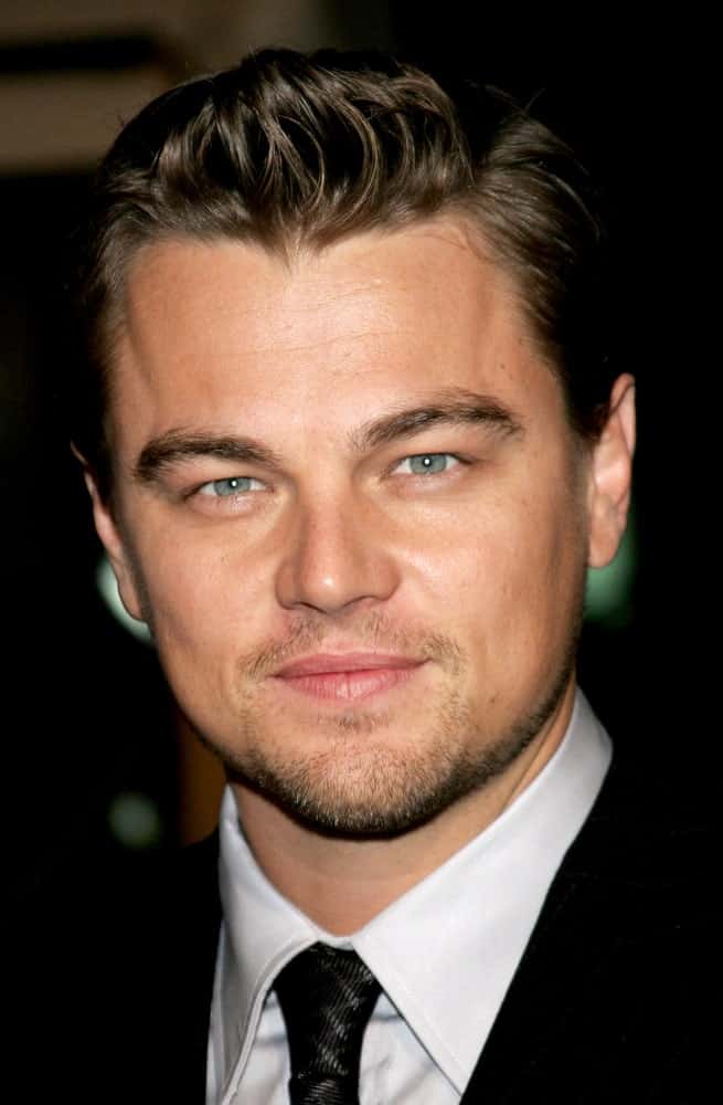 Leonardo Dicaprio at the premier of 'Blood Diamond' in Los Angeles, California. He was seen sporting a bold quiff hairstyle.
