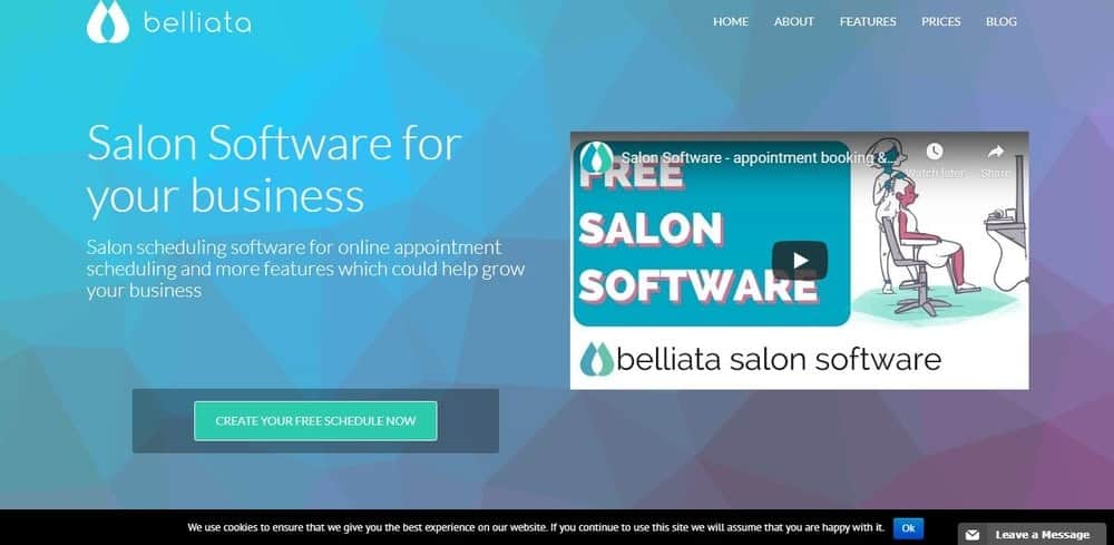 Screenshot of the site homepage for Belliata scheduling software.