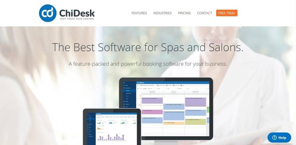 Screenshot of the site homepage for ChiDesk spa and salon software.