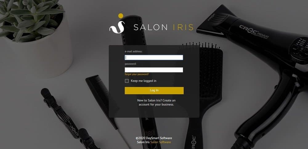 Screenshot of the site homepage for Salon Iris scheduling software.