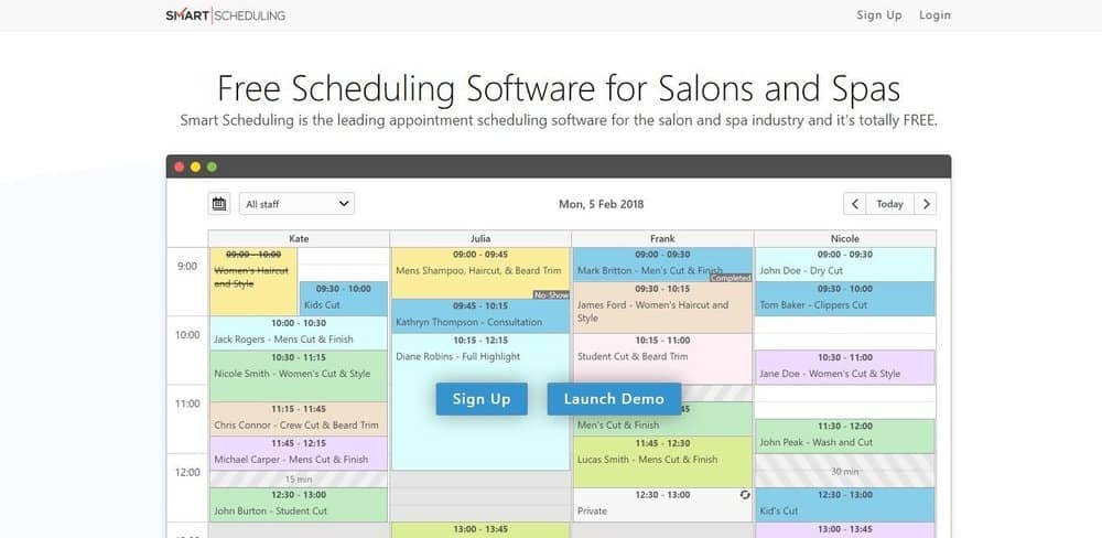 Screenshot of the site homepage for Smart Scheduling software.