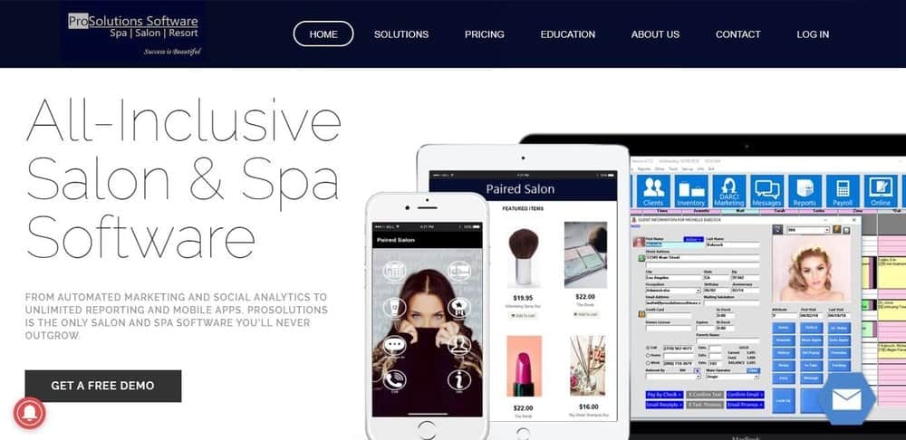 Screenshot of the site homepage for Transcend salon and spa software.