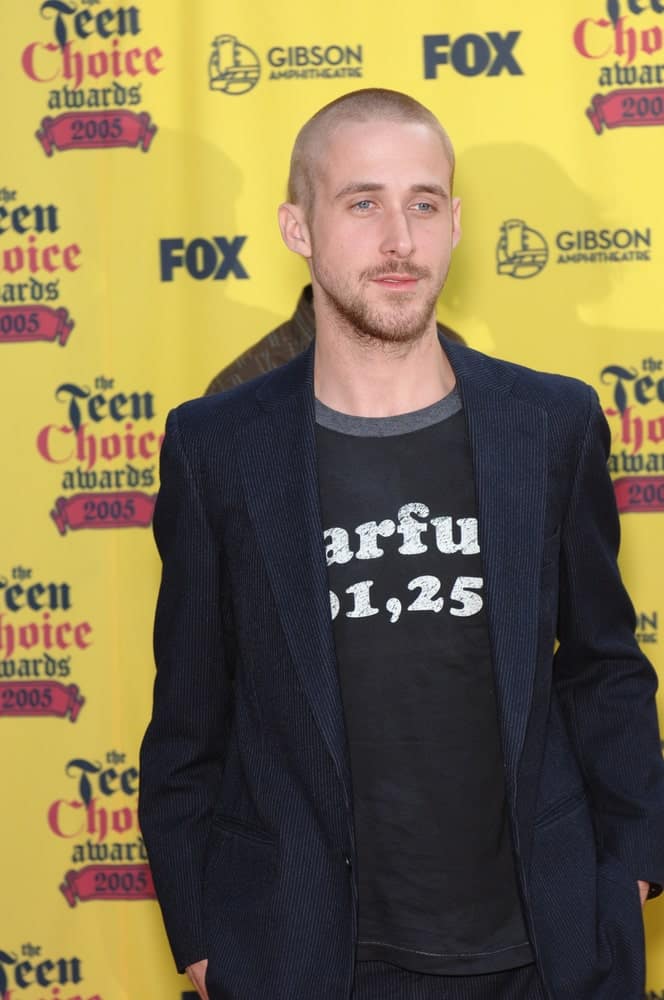 A gaunt Ryan Gosling had a shaved head at the 2005 Teen Choice Awards held at the Universal Amphitheatre in Hollywood on August 14, 2005.