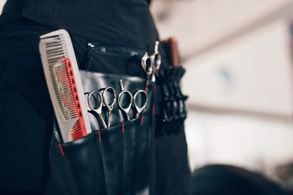 A hairdresser's utility belt in black leather.