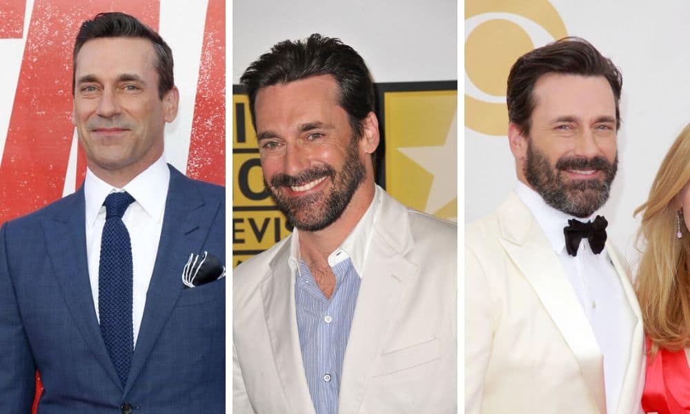 Jon Hamm with no beard and with beard comparison