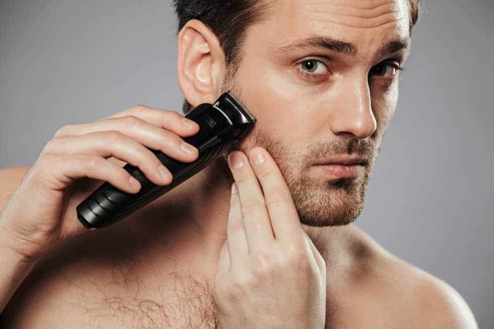 Stubble shaving with an electric razor.