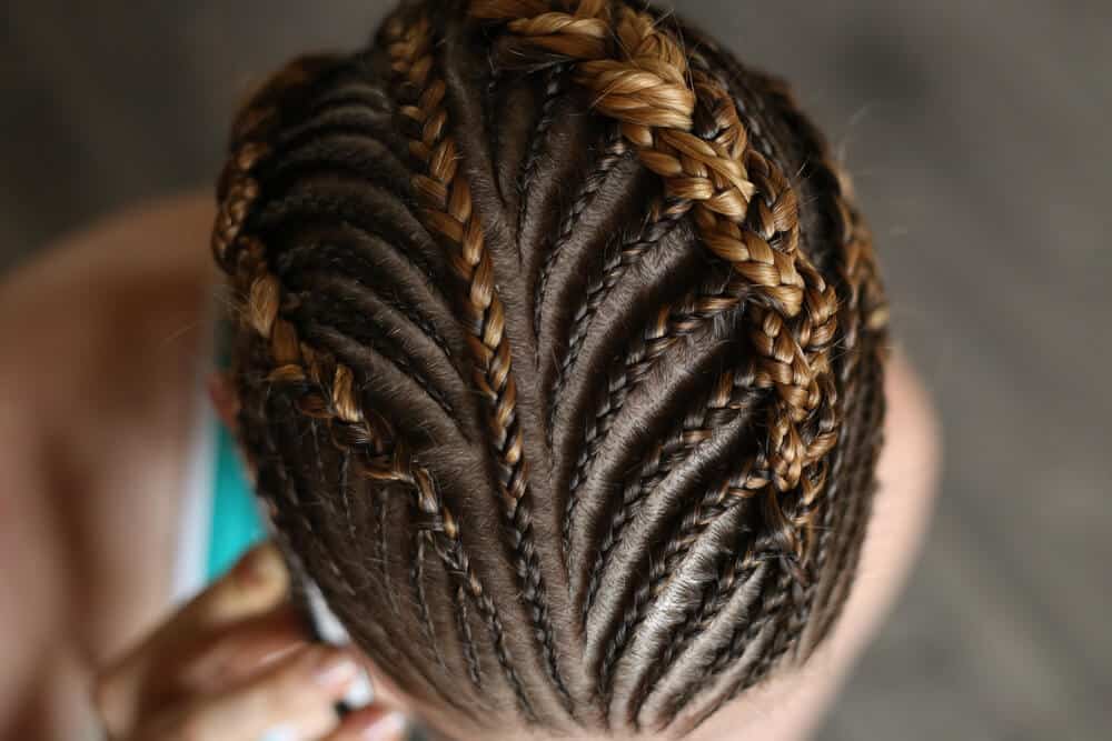 Closeup of a textured braided hair on a girl.