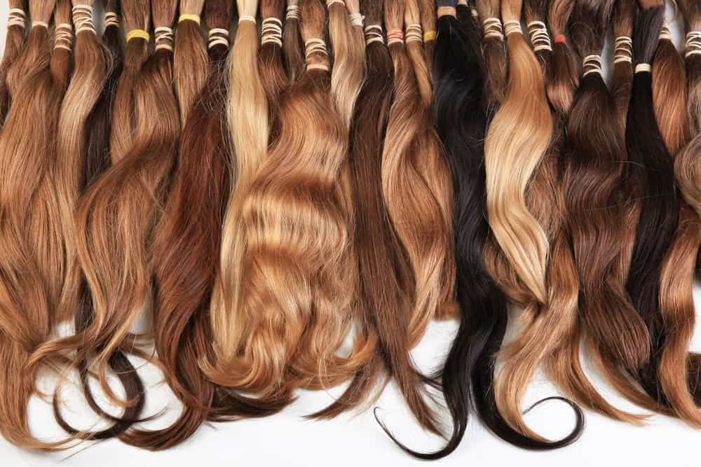 Hair extensions of different colors.