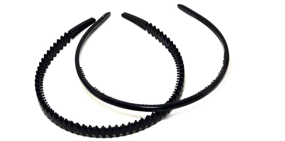 A look at a couple of black plastic headbands.