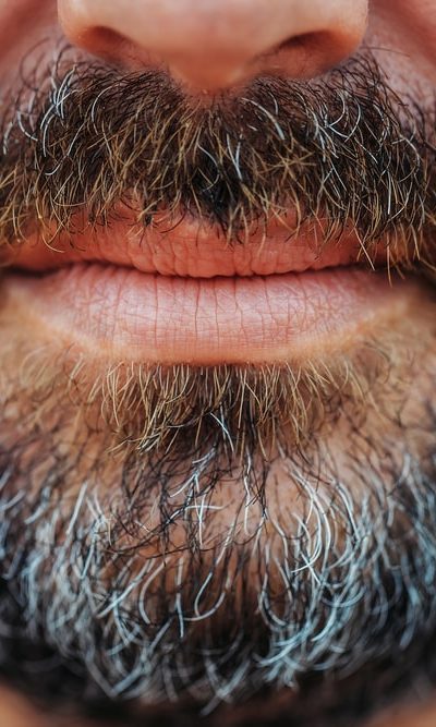A close look at a full-bearded man with graying hair.